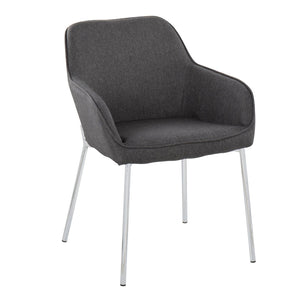 English Elm Contemporary Bucket Chair Set of 2 Cream Velvet Upholstered with Slim Black Metal Legs B202S01344