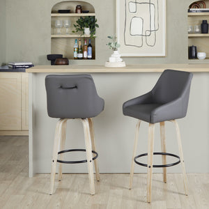 English Elm Adjustable Swivel Barstools Mid-century Walnut Faux Leather Kitchen Counter Set of 2 Dark Grey B202S01921