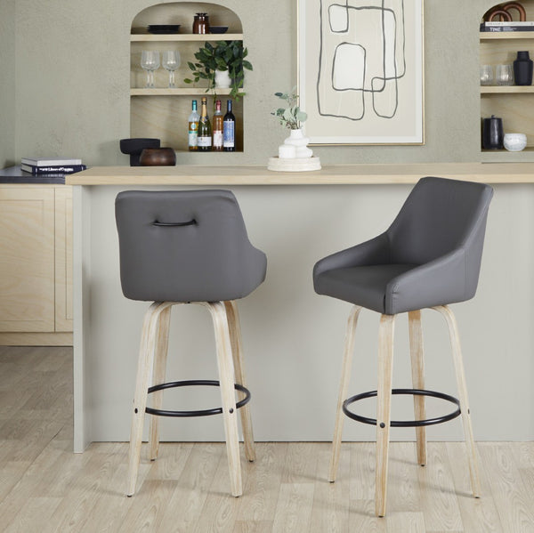 English Elm Adjustable Swivel Barstools Mid-century Walnut Faux Leather Kitchen Counter Set of 2 Dark Grey B202S01921