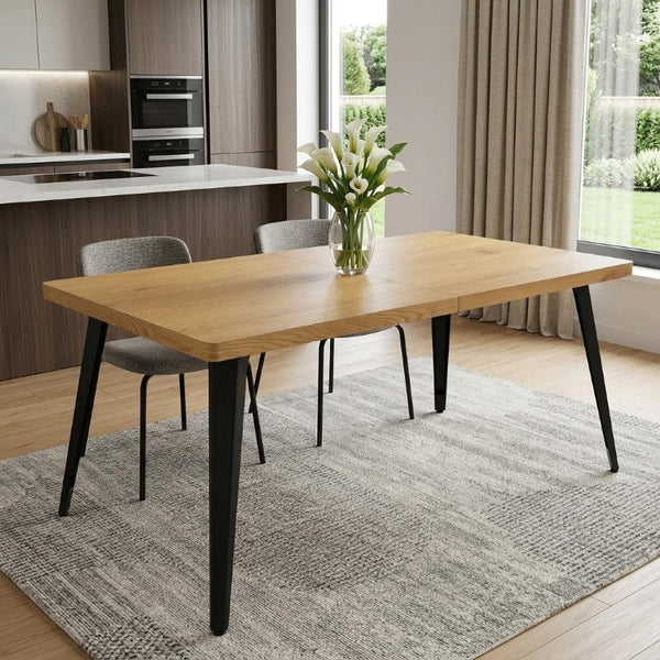 63 Inch Wood and Iron Dining Table Industrial Farmhouse Style Seats Six for Modern Rooms