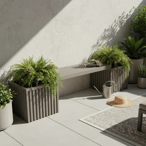 English Elm Grove Outdoor Aluminum Planter Bench Rust Proof Slatted Modular Garden Seating Brown Grey B2755P470159
