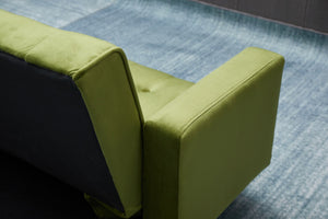 English Elm Sofa Bed Velvet Upholstered Convertible with Gold Metal Legs for Studio Spaces Army Green B205P246432