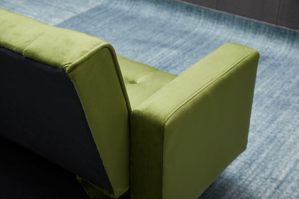 English Elm Sofa Bed Velvet Upholstered Convertible with Gold Metal Legs for Studio Spaces Army Green B205P246432