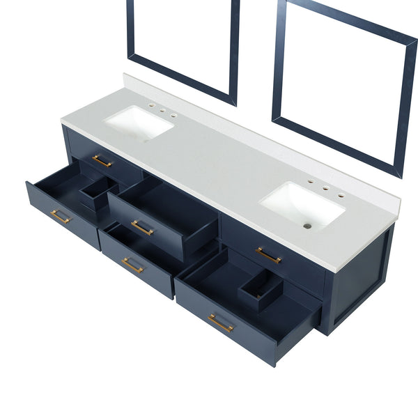 English Elm Blue Double Bath Vanity Set With White Quartz Top, 2 Mirrors & Soft-Close Doors For Elegant Storage B2731S01590