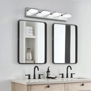 English Elm Modern Chrome Led Vanity Light - 4-Light Wall Sconce For Effortless Grooming & Stylish Decor W2312P374910