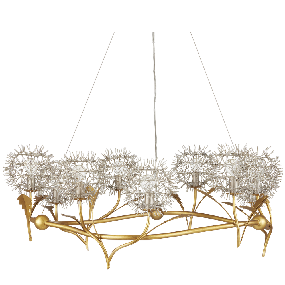 Dandelion Chandelier: Elegant Silver & Gold Wrought Iron Design Inspired by Nature's Beauty