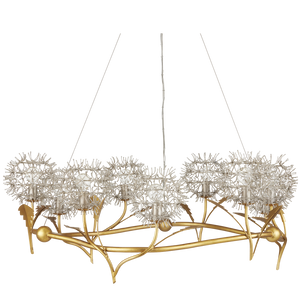Dandelion Chandelier: Elegant Silver & Gold Wrought Iron Design Inspired by Nature's Beauty