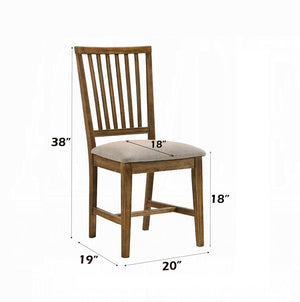 English Elm Transitional Oak Finish Side Chairs Set of 2 with Linen Upholstered Seats, Weathered Dining Accent Chairs B2741P330138