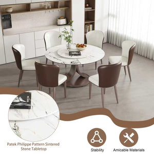 English Elm 53" Round Dining Table - Stylish 360° Lazy Susan, Scratch & Heat Resistant Sintered Stone Top, Durable Base W2699S00057