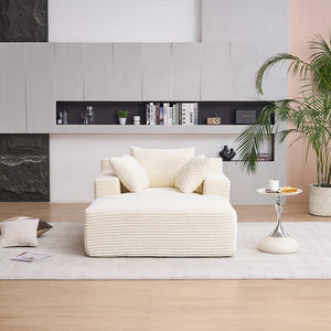 English Elm Oversized Corduroy Chaise Longue Sofa Bed — Modern Deep-Seat Sleeper with Armrests & Pillows for Compact Spaces Beige W1752P264712