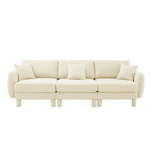 English Elm Boucle 3-Seater Sofa With Chic Shell-Shaped Armrests, Cylindrical Legs, And Plush Beige Upholstery W3041S00276