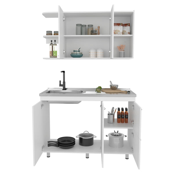 English Elm Desert Hills Multifunctional Kitchen Cabinet Set, Glossy White MDP Finish, Sink Module & Ample Storage B128S00190