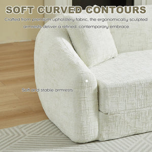 English Elm 87-inch Curved Chenille Convertible Sofa Recliner Bed with Pull-out Base for Living Room Beige W3505P452804