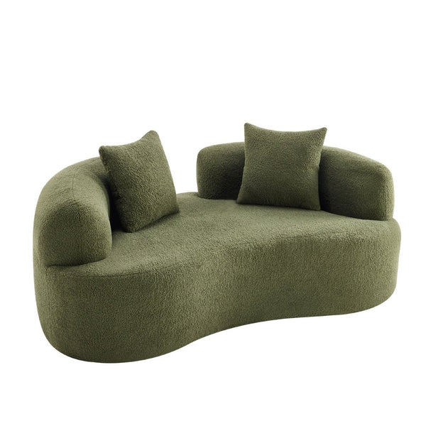 English Elm 66.93 Inch Curved Teddy Velvet Loveseat Sculptural Compact Sofa for Apartments Green W3612P406627