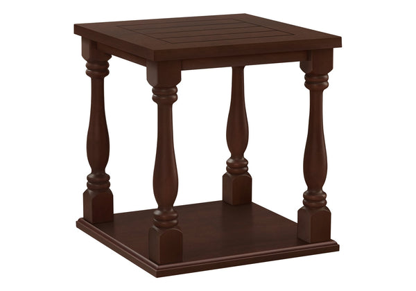 English Elm Accent Square Two-Tier Table with Grooved Top and Turned Legs, Compact Nightstand with Shelf, Brown Veneer Espresso 30 L x 30 W x 9 H B2710P219479
