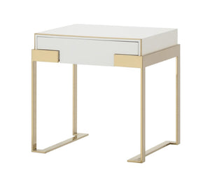 VIG Furniture Adonis High-Gloss White Nightstand With Champagne Gold Legs, Unique Drawer, Fully Assembled Glam VGVCMF-N096