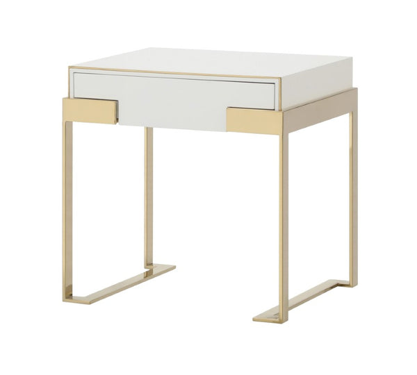 VIG Furniture Adonis High-Gloss White Nightstand With Champagne Gold Legs, Unique Drawer, Fully Assembled Glam VGVCMF-N096