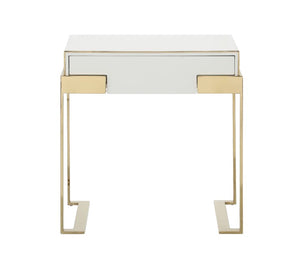 VIG Furniture Adonis High-Gloss White Nightstand With Champagne Gold Legs, Unique Drawer, Fully Assembled Glam VGVCMF-N096