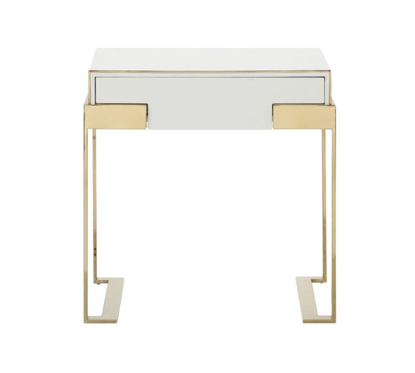VIG Furniture Adonis High-Gloss White Nightstand With Champagne Gold Legs, Unique Drawer, Fully Assembled Glam VGVCMF-N096