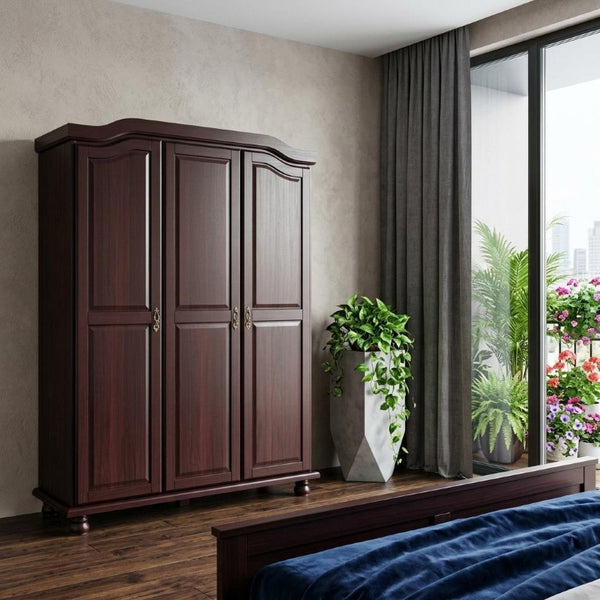 74 Inch Solid Wood Three Door Combo Dresser for Stylish Bedroom Storage and Organization