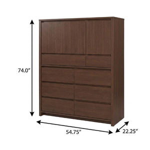 74 Inch Solid Wood Mirrored Three Door Dresser with Spacious Bedroom Storage