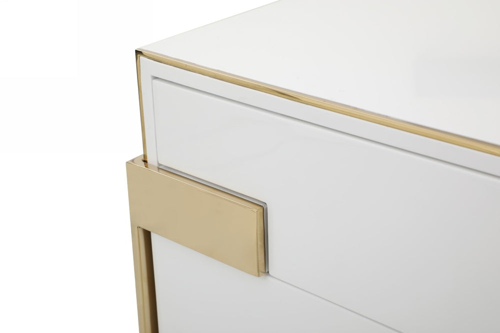 VIG Furniture Adonis Glam Modern Dresser With High-Gloss White Lacquer, Champagne Gold Legs, 6 Spacious Drawers VGVCMF-J096-6S
