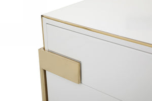VIG Furniture Adonis Glam Modern Dresser With High-Gloss White Lacquer, Champagne Gold Legs, 6 Spacious Drawers VGVCMF-J096-6S