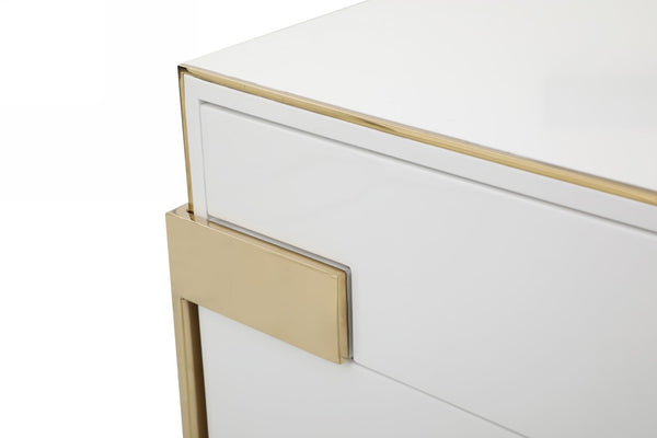 VIG Furniture Adonis Glam Modern Dresser With High-Gloss White Lacquer, Champagne Gold Legs, 6 Spacious Drawers VGVCMF-J096-6S