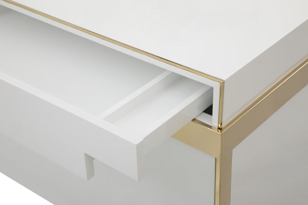 VIG Furniture Adonis Glam Modern Dresser With High-Gloss White Lacquer, Champagne Gold Legs, 6 Spacious Drawers VGVCMF-J096-6S