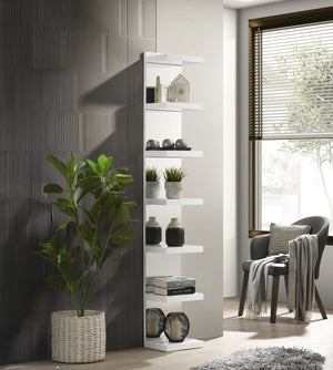 English Elm 1pc Glam White Open Shelving Rack with Mirrored Back - Tall 74.8" Modern Display Shelf for Home Decor and Storage B011P284193
