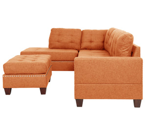English Elm 3 Piece Reversible Sectional Sofa Set with Ottoman in Citrus Orange — Tufted, Nailhead Trim, Plush Comfort B089S00177
