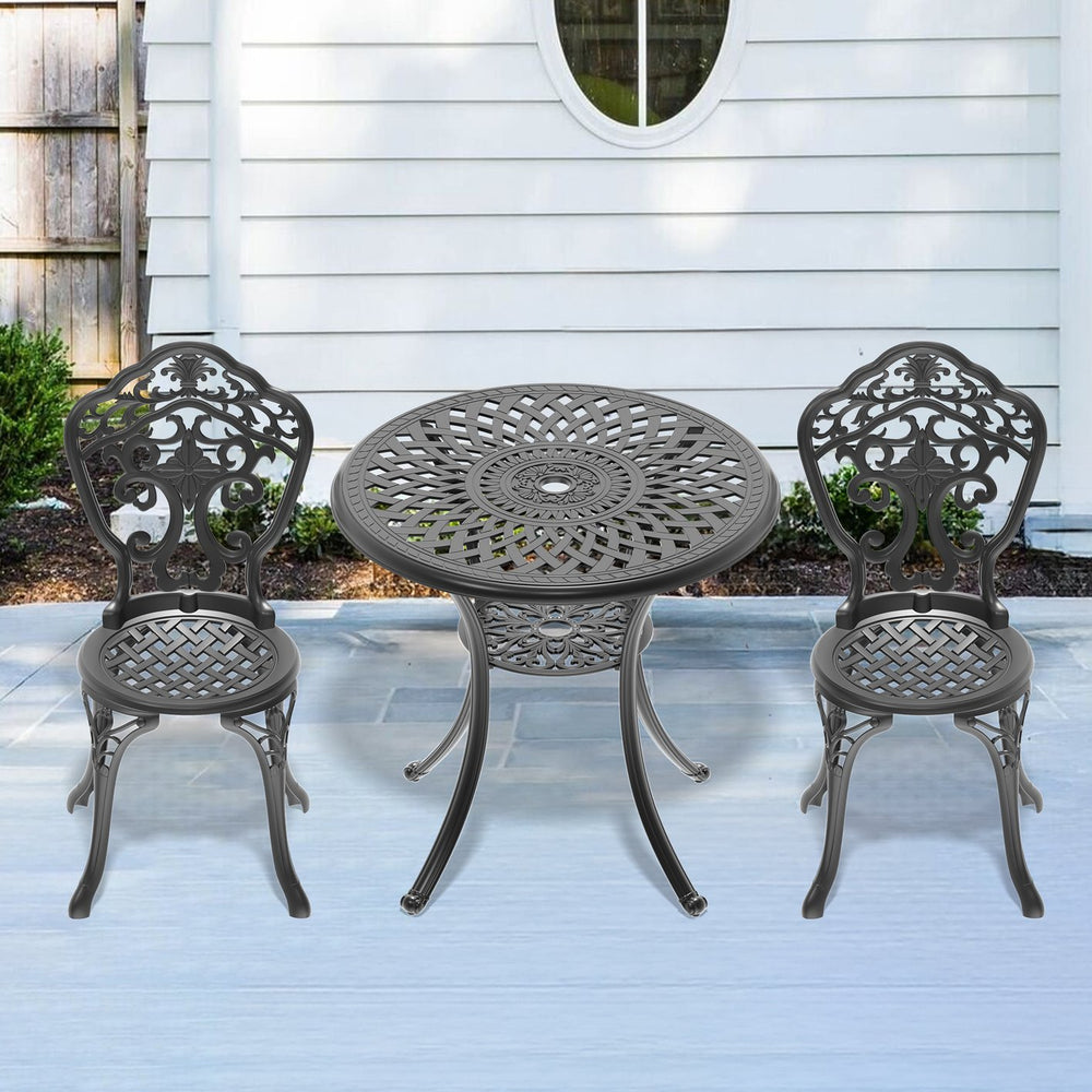 English Elm 3-Piece All-Weather Cast Aluminum Dining Set With Stylish Black Frame For Cozy Outdoor Spaces W1710S00209