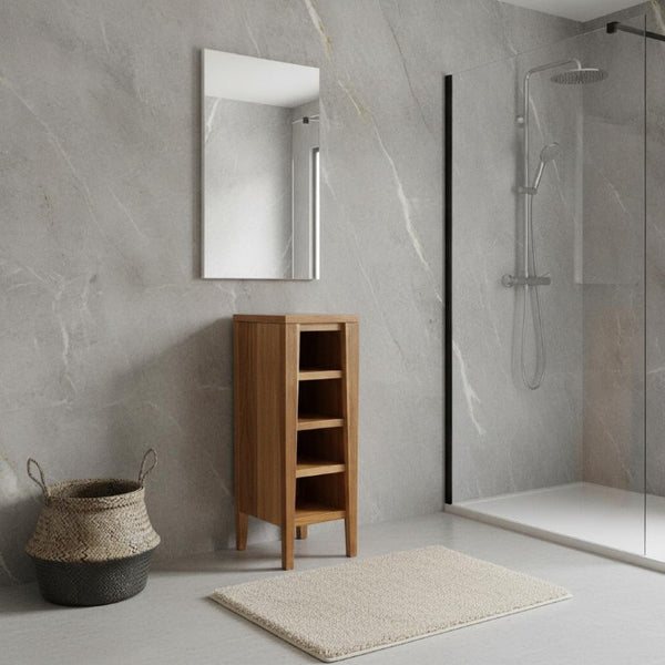 12 Inch Solid Wood Freestanding Bathroom Vanity in a Warm Light Brown Finish