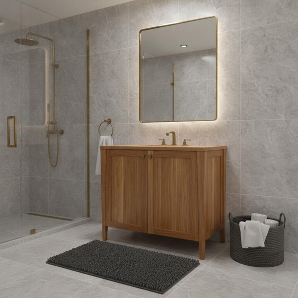 18 Inch Solid Wood Single Door Bathroom Vanity Cabinet in a Warm Light Finish