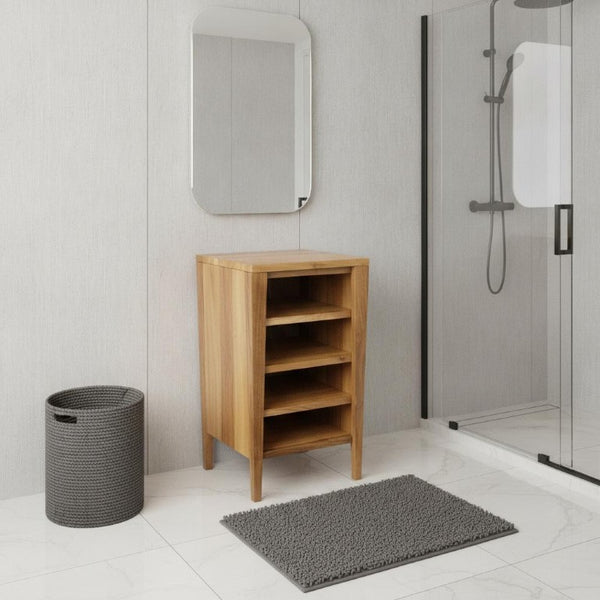 18 Inch Solid Wood Bathroom Vanity Freestanding Light Brown Storage Cabinet