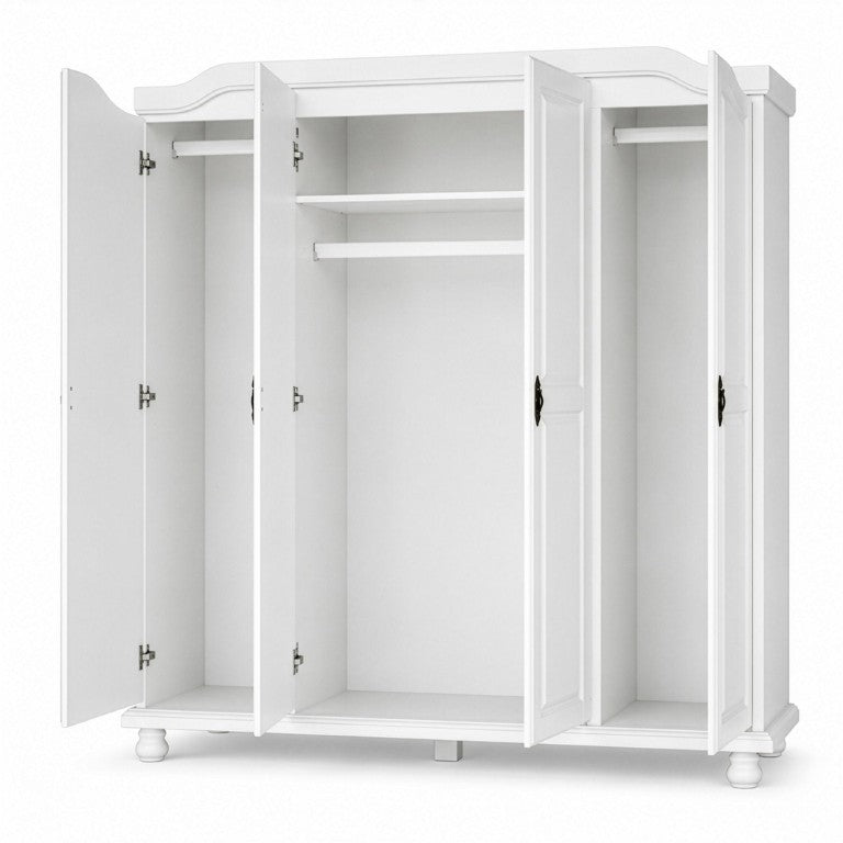 HomeRoots 74 Inch Solid Wood Four Door Combo Dresser for Spacious and Organized Bedroom Storage White 764842