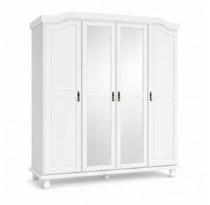 74 Inch Solid Wood Four Door Combo Dresser with Mirrored Panels for Bedroom Storage
