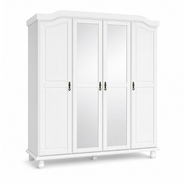 74 Inch Solid Wood Four Door Combo Dresser with Mirrored Panels for Bedroom Storage