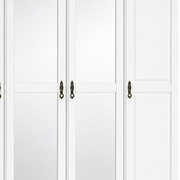 74 Inch Solid Wood Four Door Combo Dresser with Mirrored Panels for Bedroom Storage