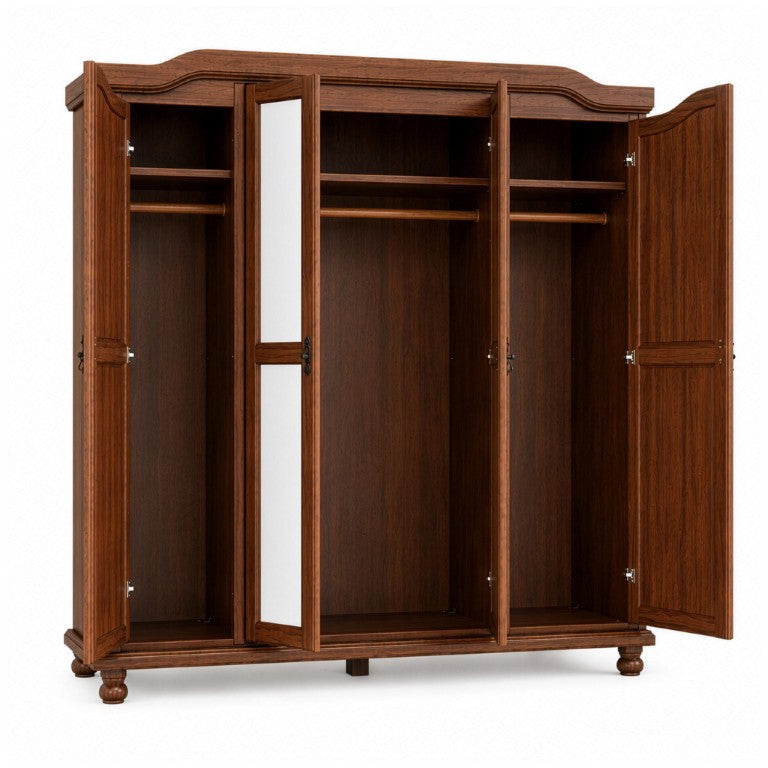 HomeRoots 74 Inch Solid Wood Mirrored Combo Dresser with Four Doors for Bedroom Storage 764847