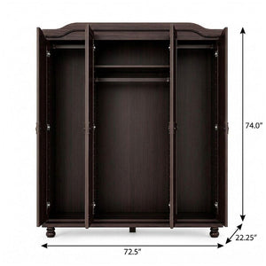 74 Inch Solid Wood Four Door Combo Dresser with Mirrored Panels for Bedroom Storage