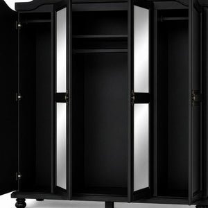 74 Inch Solid Wood Four Door Combo Dresser with Mirrored Panels for Bedroom Storage