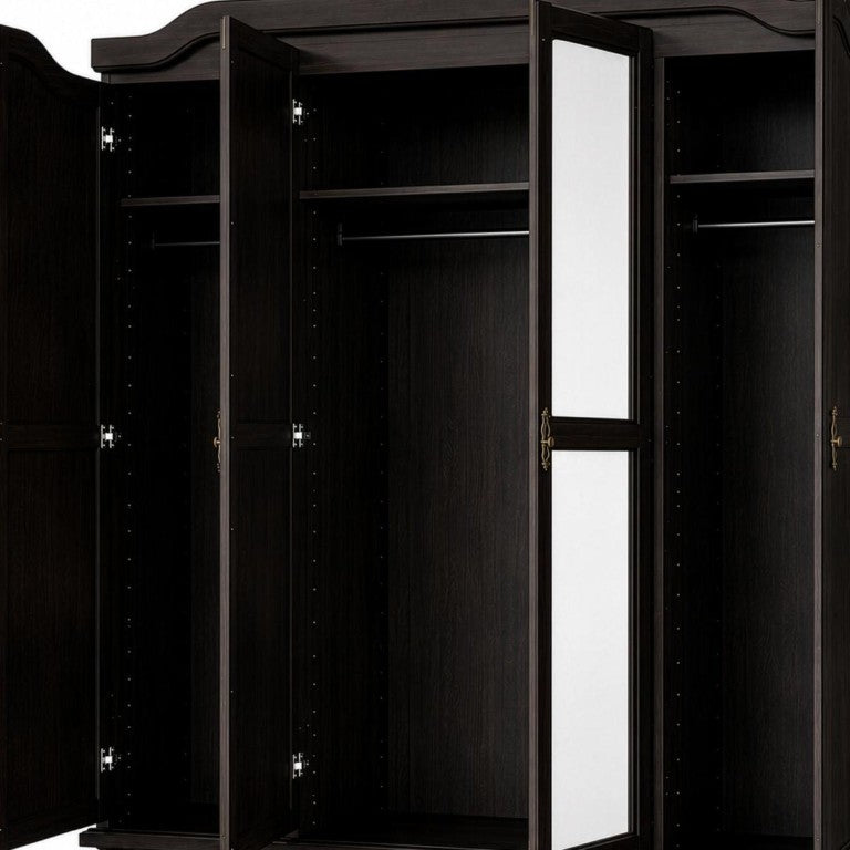HomeRoots 74 Inch Solid Wood Four Door Combo Dresser with Mirrored Panels for Bedroom Storage Espresso 764850