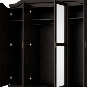 74 Inch Solid Wood Four Door Combo Dresser with Mirrored Panels for Bedroom Storage