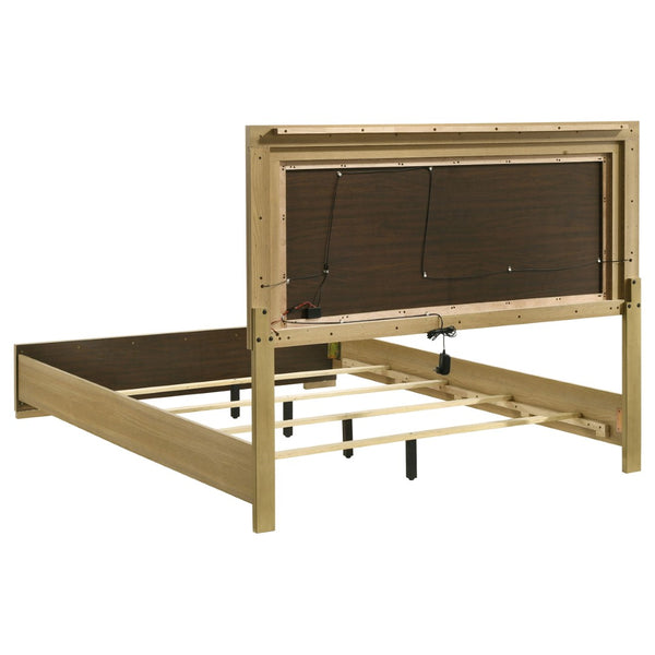 English Elm Lincoln Queen Bedroom Set with Led Headboard Italian Modern Natural Wood Finish B062S01836