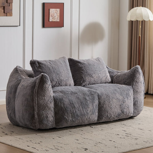 English Elm Giant Ultra Soft Fluffy Loveseat Bean Bag Sofa for Adults, Oversized Shredded Foam Couch with Pillows Grey W3723P353893