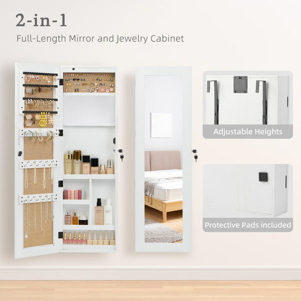 English Elm Solid Wood Wall Mounted Jewelry Armoire with Led Lighting and Full Length Mirror W2640P454224