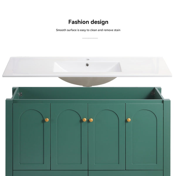 English Elm 48" Sage Bathroom Vanity with Ceramic Sink Mdf Cabinet Soft Close Doors Drawers Green W3133S00001