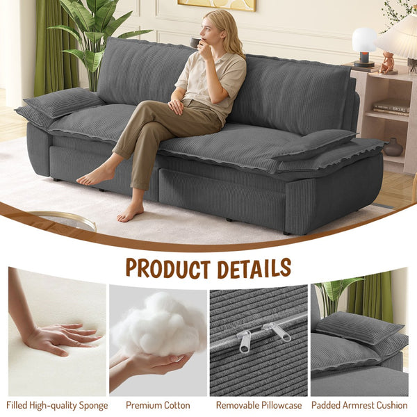 English Elm 73.2" Queen Sleeper Sofa Convertible Corduroy Loveseat for Guest Room or Living Space Grey W1885S00337