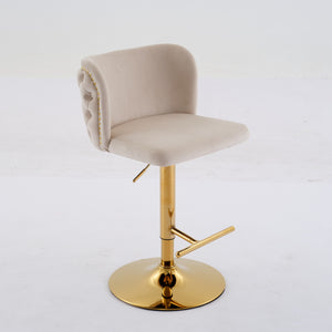 English Elm A&A Velvet Tufted Swivel Barstool with Ergonomic Back and Gold-Plated 17.7" Base, Set of 2 Beige W1143P204045
